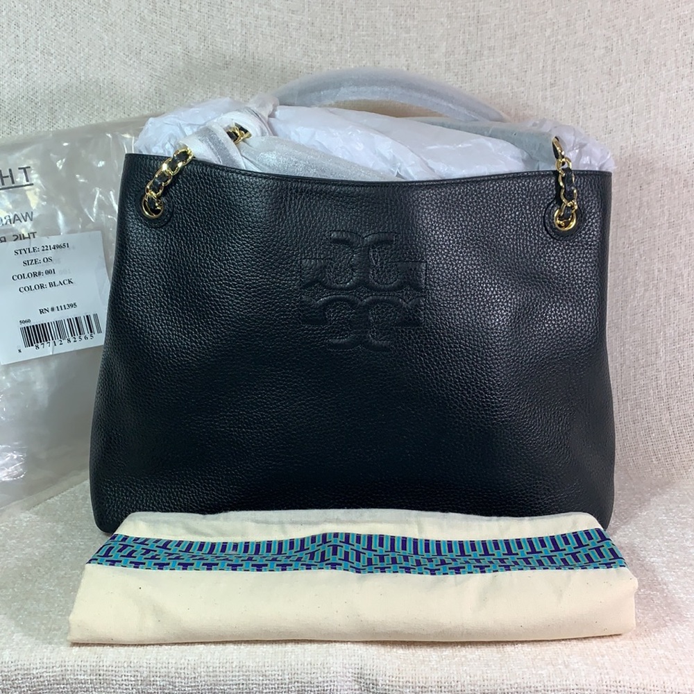 Tory Burch Black Thea Slouchy Chain Tote - Picture 10 of 11
